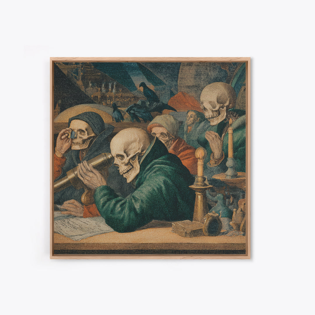 The Skull Astronomer, Danse Macabre Art, Square Wall Art, Dark Fantasy Wall Art, Canvas Print, Halloween Wall Art