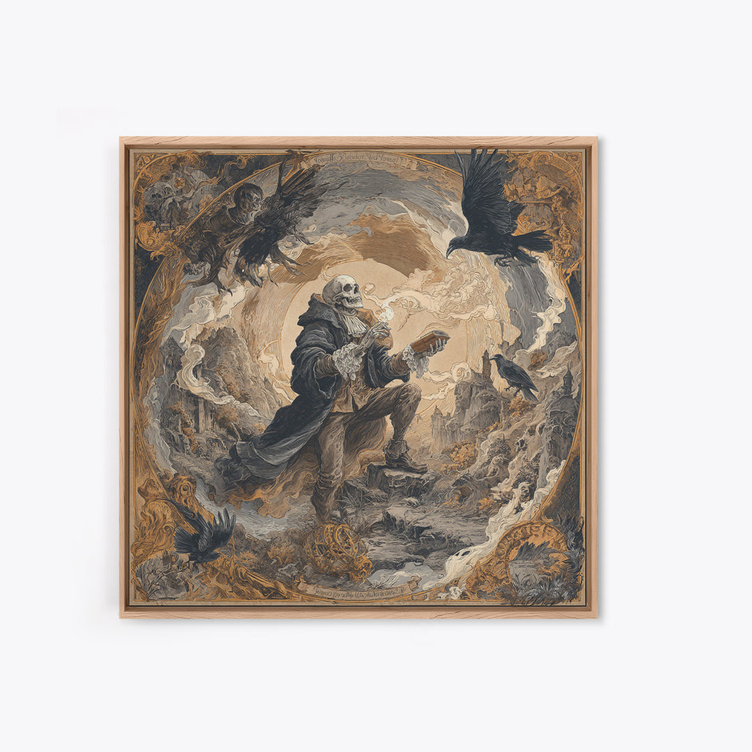 The Skull Astronomer, Baroque Witchcraft Art, Square Wall Art, Dark Fantasy Wall Art, Canvas Print, Halloween Wall Art