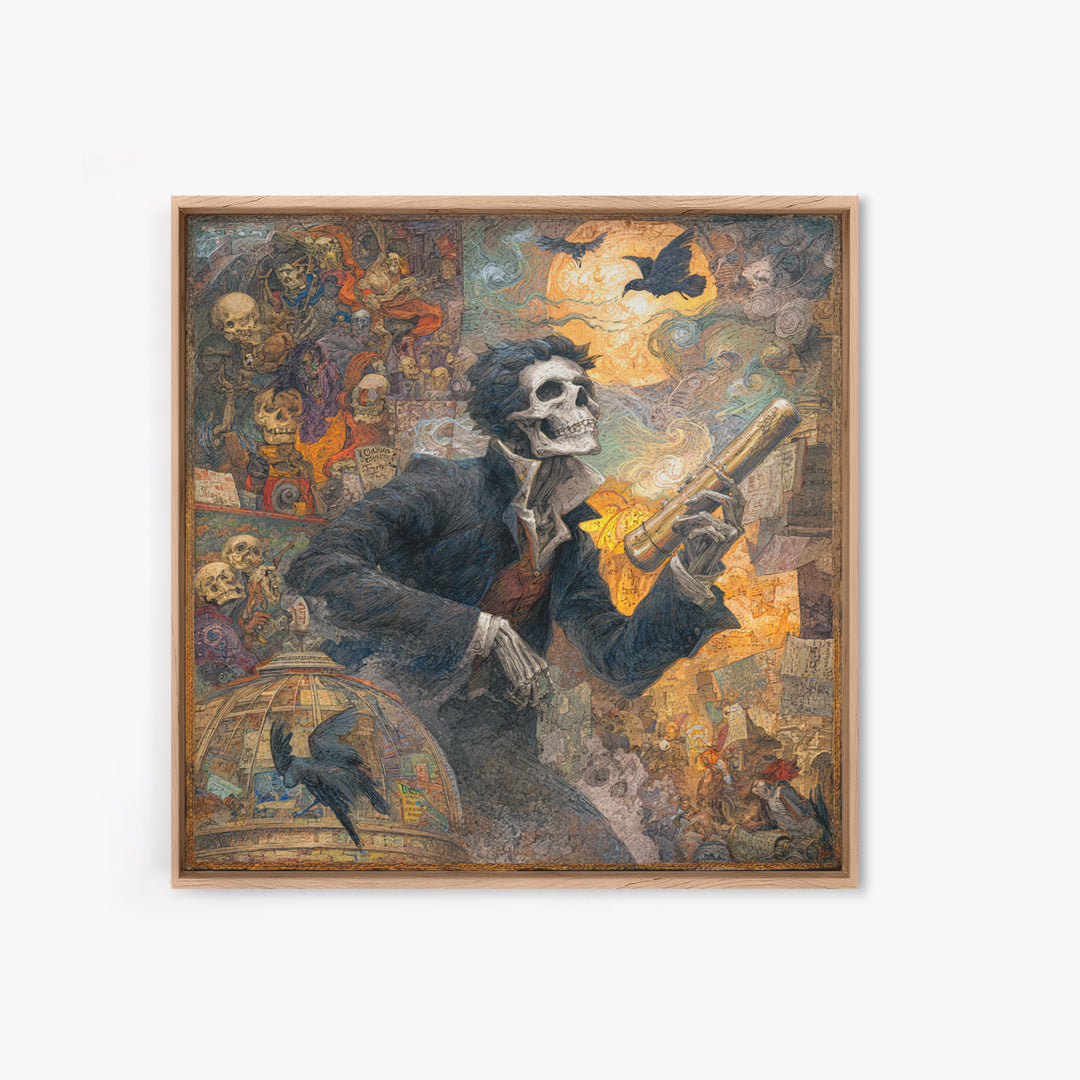 The Skull Astronomer, Grotesque Carnival Art, Square Wall Art, Dark Fantasy Wall Art, Canvas Print, Halloween Wall Art