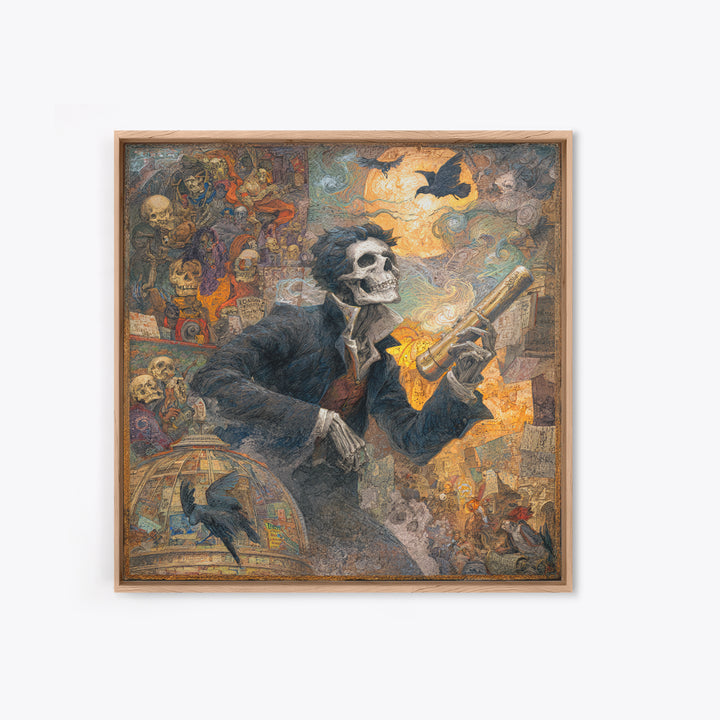 The Skull Astronomer, Grotesque Carnival Art, Square Wall Art, Dark Fantasy Wall Art, Canvas Print, Halloween Wall Art