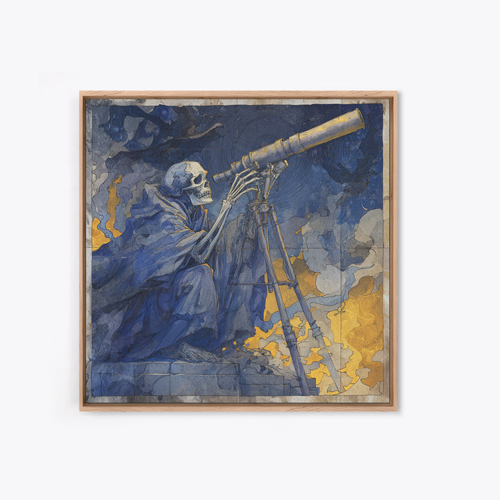 The Skull Astronomer, Expressionist Gothic Art, Square Wall Art, Gothic Horror Wall Art, Framed Canvas Print, Halloween Wall Art