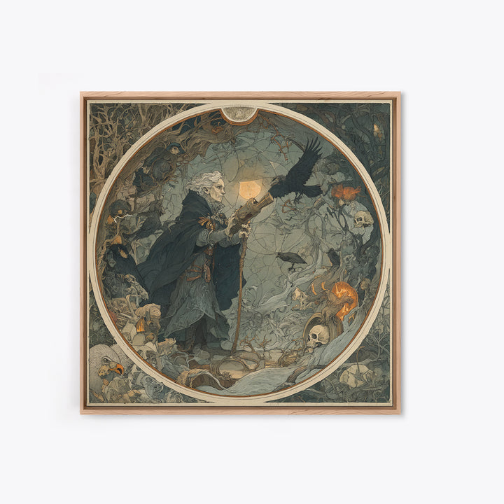 The Skull Astronomer, Gothic Storybook Art, Square Wall Art, Macabre Wall Art, Framed Canvas Print, Halloween Wall Art