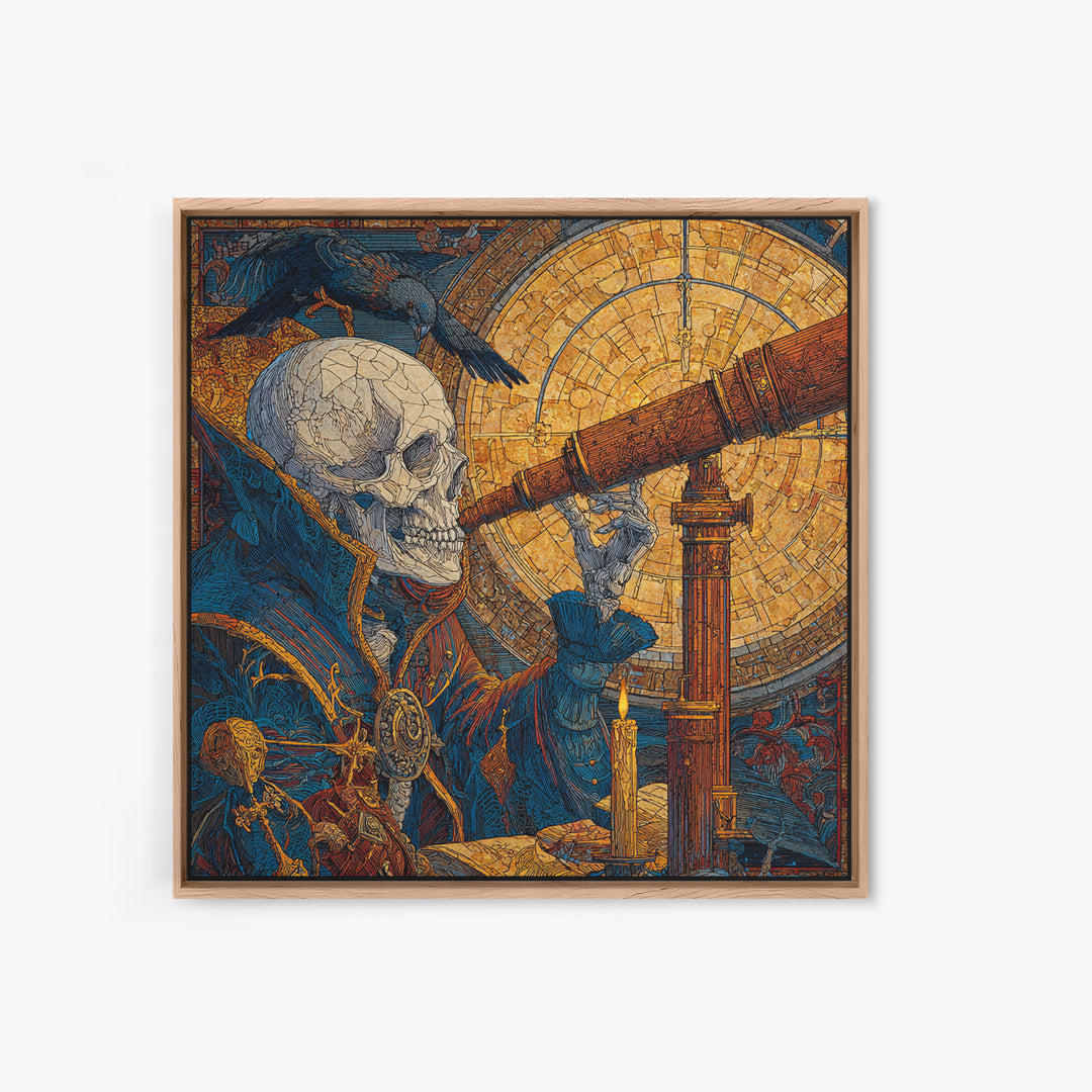 The Skull Astronomer, Stained Glass Gothic Art, Square Wall Art, Dark Halloween Decor, Canvas Print, Halloween Wall Art, Statement Wall Art