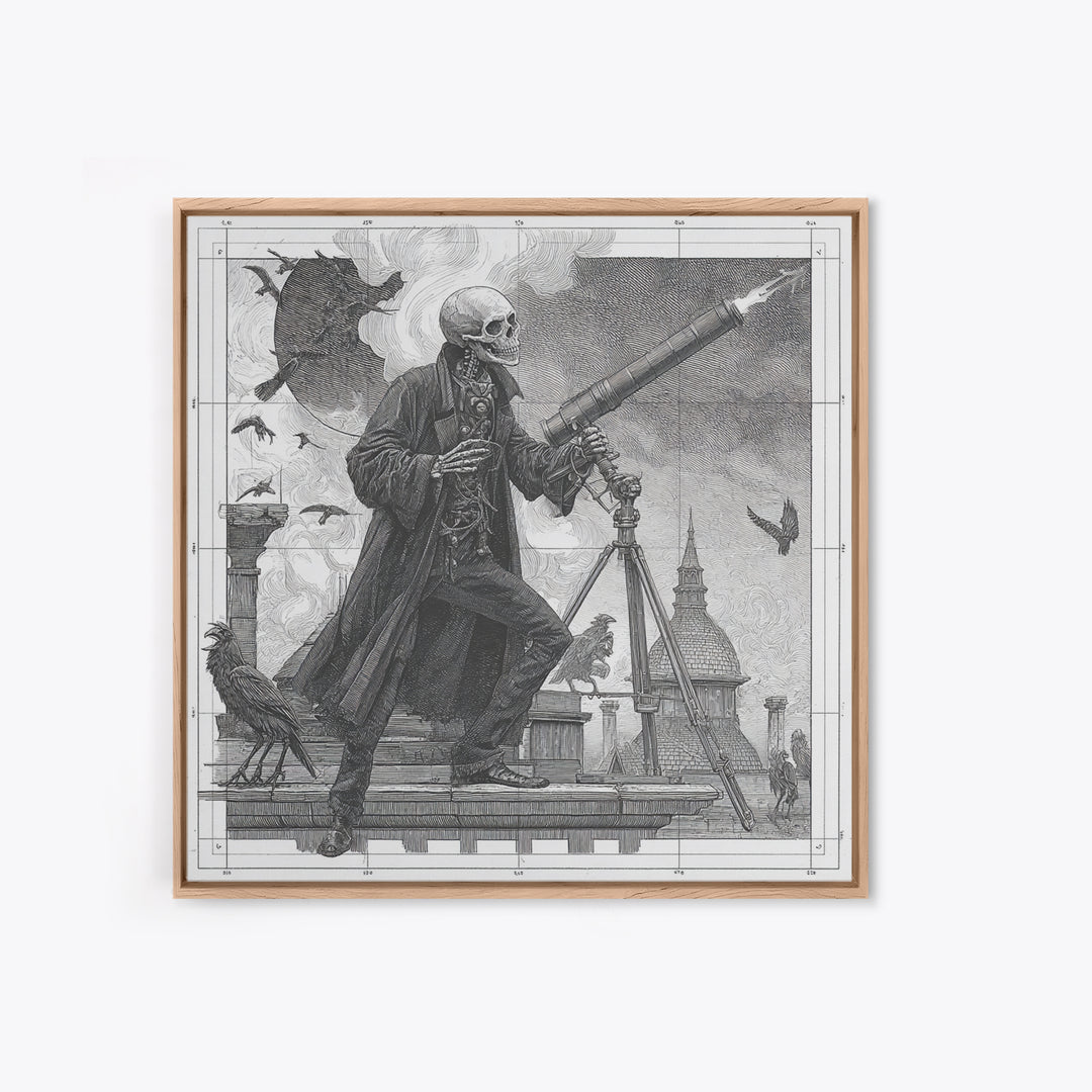 The Skull Astronomer, Victorian Macabre Art, Square Wall Art, Macabre Wall Art, Framed Canvas Print, Halloween Wall Art