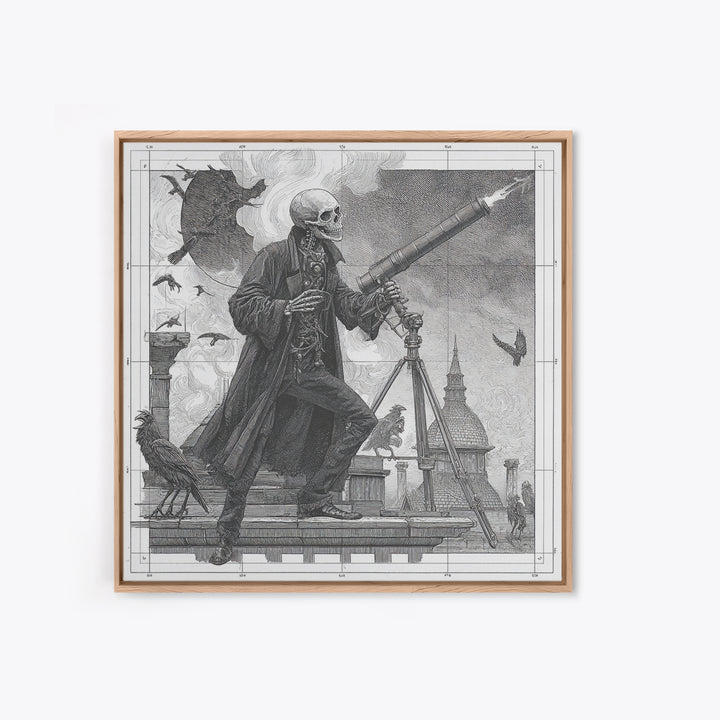 The Skull Astronomer, Victorian Macabre Art, Square Wall Art, Macabre Wall Art, Framed Canvas Print, Halloween Wall Art
