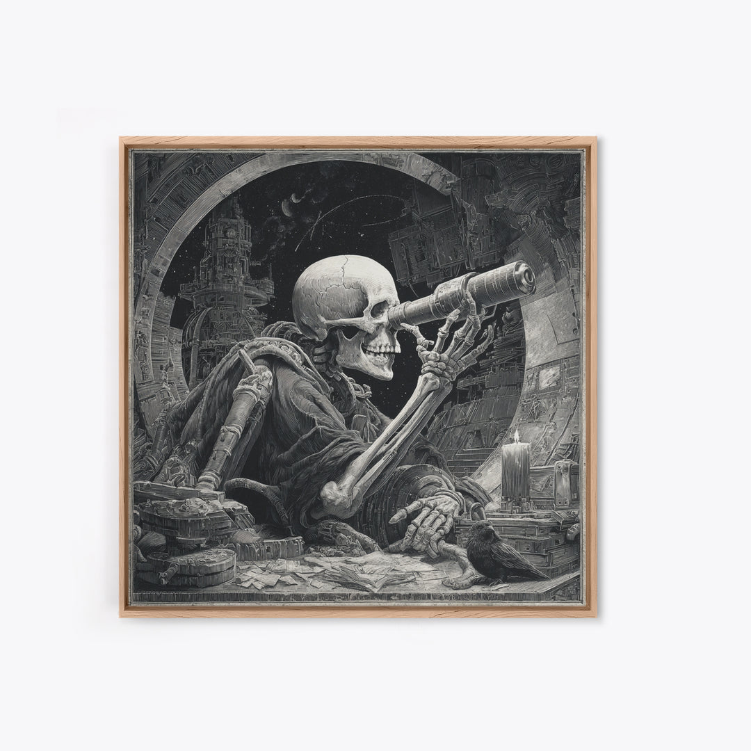 The Skull Astronomer, Biomechanical Horror Art, Square Wall Art, Dark Halloween Decor, Canvas Print, Halloween Wall Art