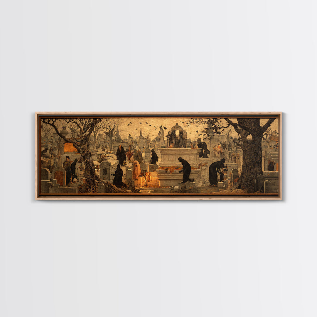 The Cemetery Beekeeper, Medieval Grotesque Art, Extra Wide Wall Art, Gothic Horror Wall Art, Framed Canvas Print, Halloween Wall Art