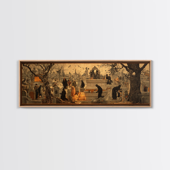 The Cemetery Beekeeper, Medieval Grotesque Art, Extra Wide Wall Art, Gothic Horror Wall Art, Framed Canvas Print, Halloween Wall Art
