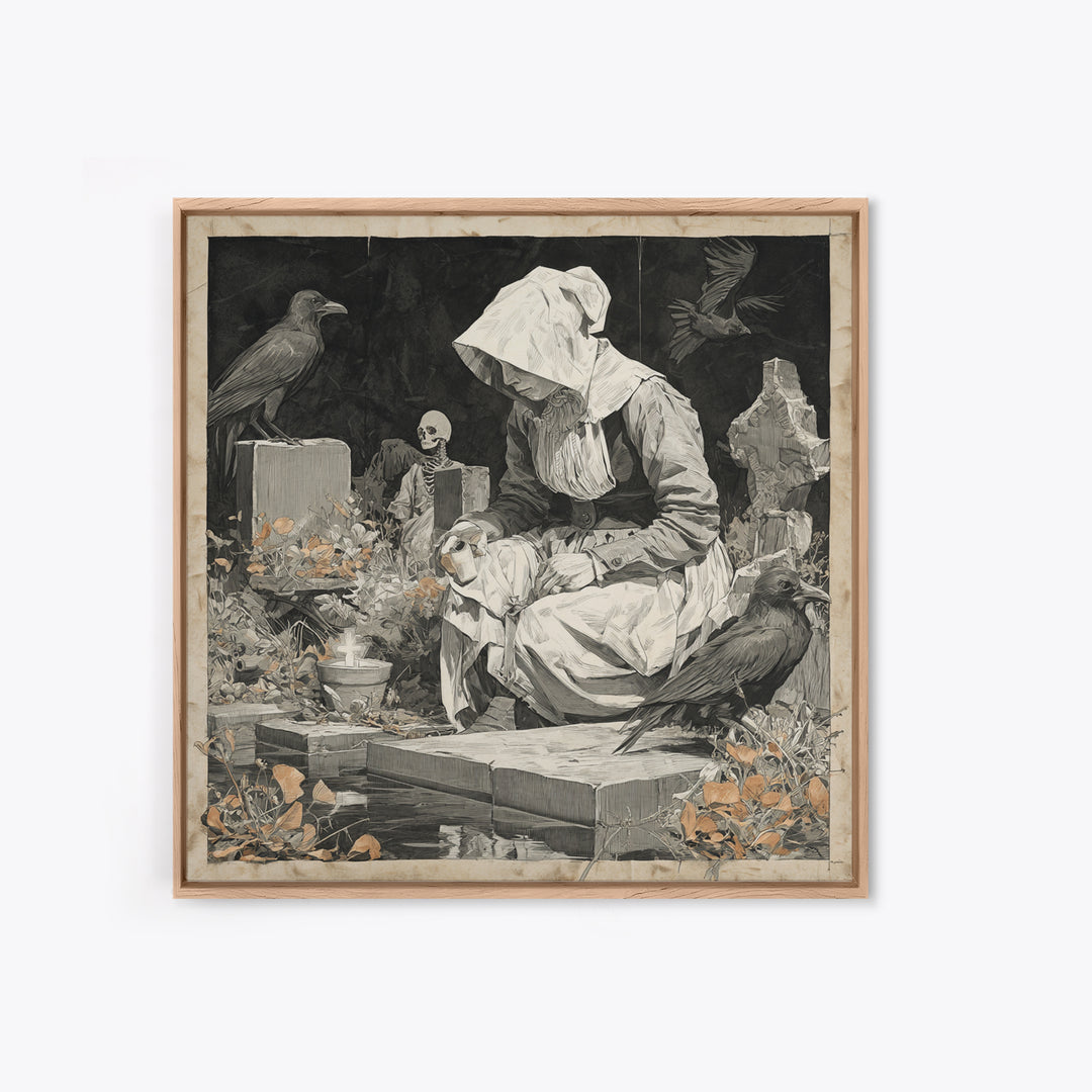 The Cemetery Beekeeper, Danse Macabre Art, Square Wall Art, Dark Fantasy Wall Art, Framed Canvas Print, Horror Wall Art