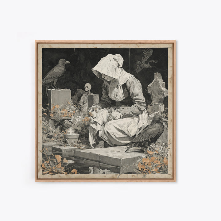 The Cemetery Beekeeper, Danse Macabre Art, Square Wall Art, Dark Fantasy Wall Art, Framed Canvas Print, Horror Wall Art