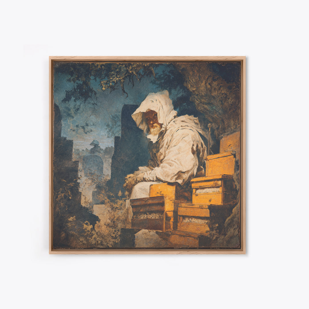 The Cemetery Beekeeper, Baroque Witchcraft Art, Square Wall Art, Macabre Wall Art, Framed Canvas Print, Halloween Wall Art