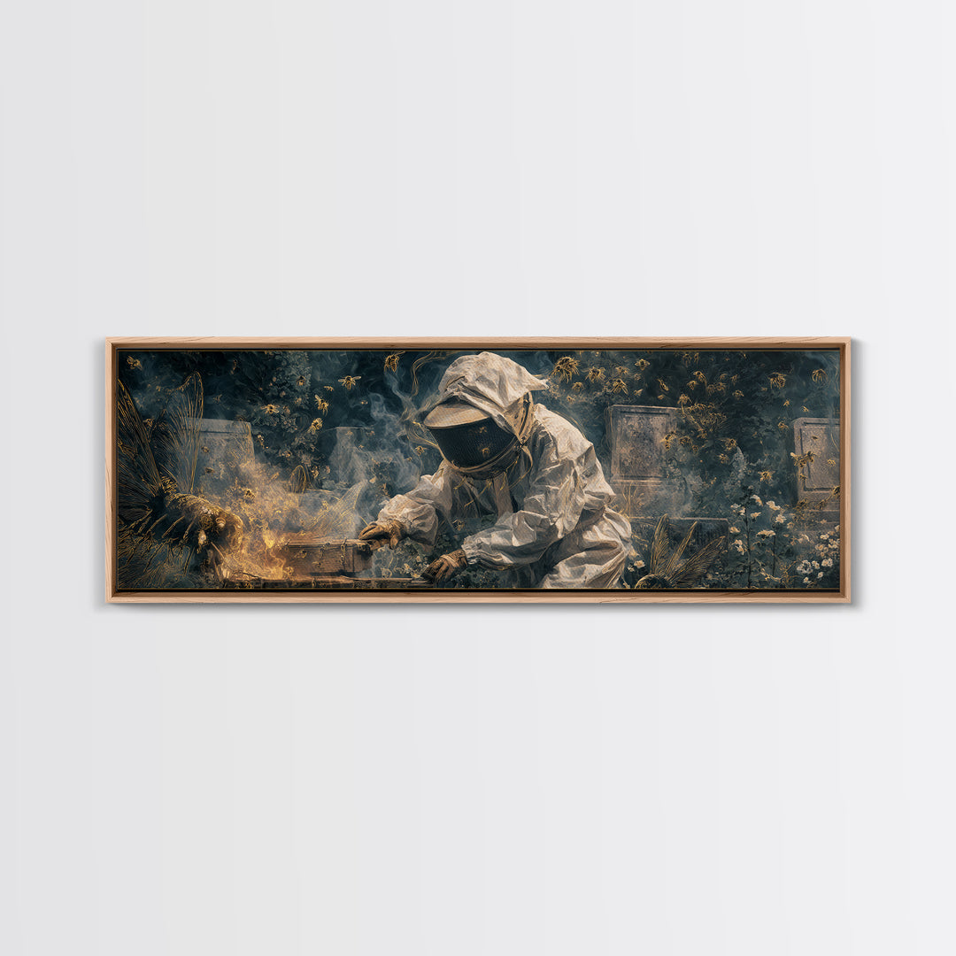 The Cemetery Beekeeper, Visionary Gothic Art, Extra Wide Wall Art, Dark Halloween Decor, Canvas Print, Halloween Wall Art