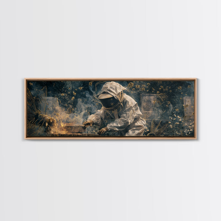 The Cemetery Beekeeper, Visionary Gothic Art, Extra Wide Wall Art, Dark Halloween Decor, Canvas Print, Halloween Wall Art
