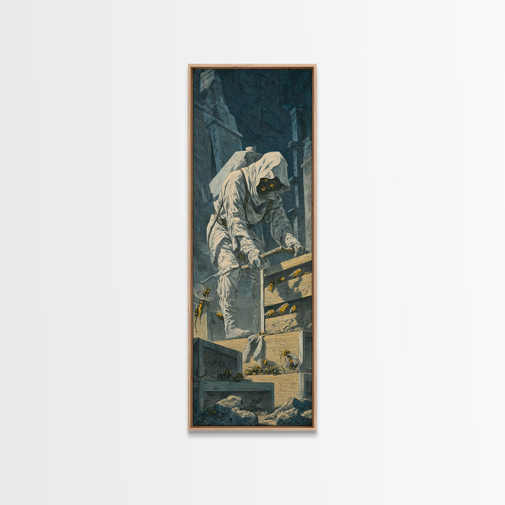 The Cemetery Beekeeper, Architectural Etching Art, Tall Narrow Wall Art, Gothic Horror Wall Art, Canvas Print
