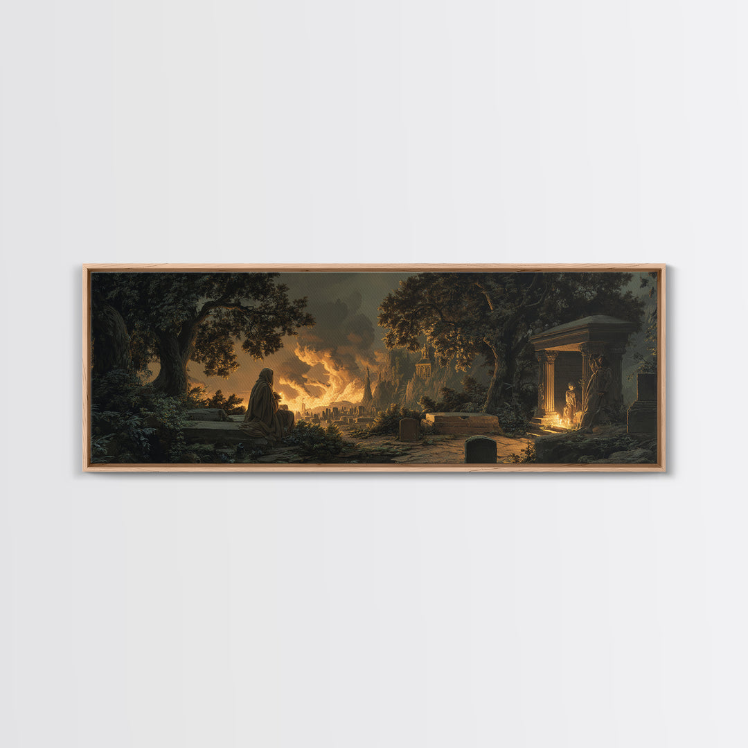 The Cemetery Beekeeper, Apocalyptic Romantic Art, Extra Wide Wall Art, Dark Halloween Decor, Canvas Print, Halloween Wall Art