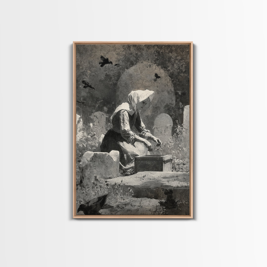 The Cemetery Beekeeper, Symbolist Dream Art, Vertical Wall Art, Macabre Wall Art, Framed Canvas Print, Halloween Wall Art