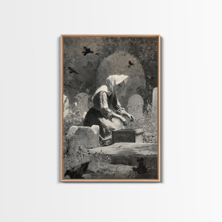 The Cemetery Beekeeper, Symbolist Dream Art, Vertical Wall Art, Macabre Wall Art, Framed Canvas Print, Halloween Wall Art