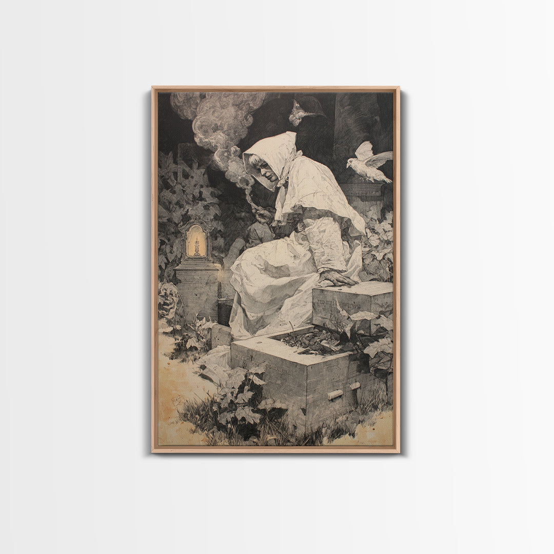The Cemetery Beekeeper, Decadent Gothic Art, Vertical Wall Art, Macabre Wall Art, Canvas Print, Halloween Wall Art, Gothic Home Decor