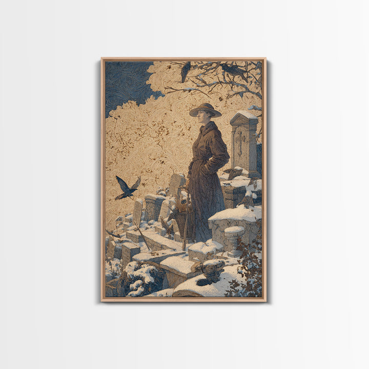 The Cemetery Beekeeper, Symbolist Death Art, Vertical Wall Art, Dark Halloween Decor, Framed Canvas Print, Halloween Wall Art