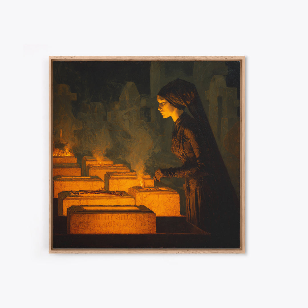 The Cemetery Beekeeper, Dark Symbolist Art, Square Wall Art, Dark Halloween Decor, Canvas Print, Halloween Wall Art
