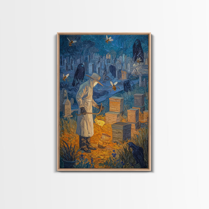 The Cemetery Beekeeper, Expressionist Gothic Art, Vertical Wall Art, Dark Fantasy Wall Art, Canvas Print, Halloween Wall Art
