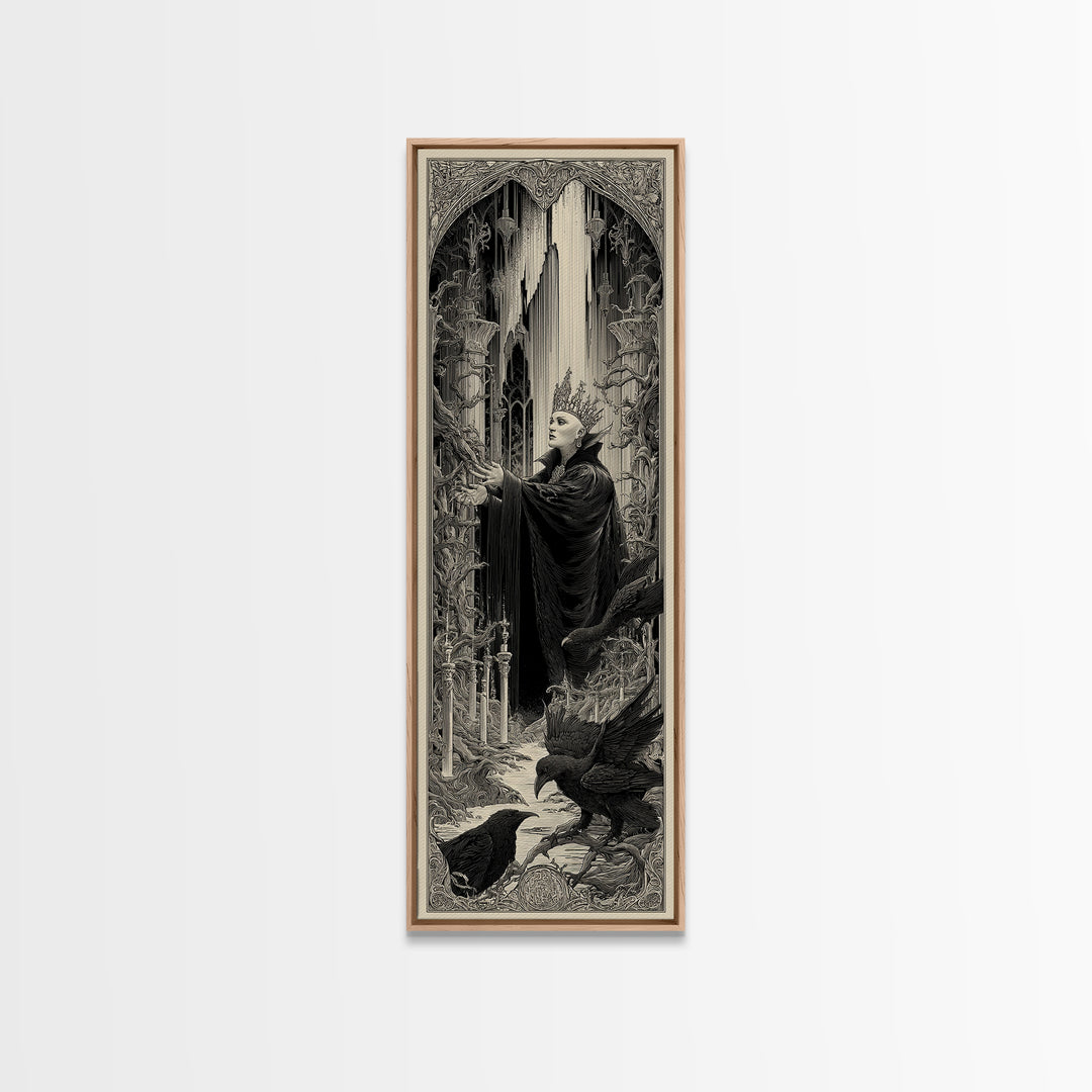 The Thorn-Crowned King, Gothic Engraving Art, Tall Narrow Wall Art, Dark Halloween Decor, Framed Canvas Print, Halloween Wall Art