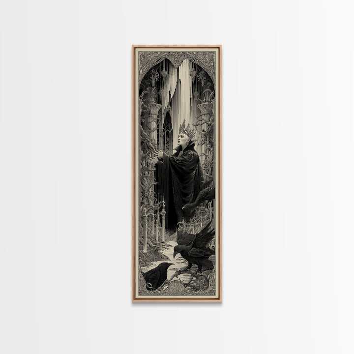 The Thorn-Crowned King, Gothic Engraving Art, Tall Narrow Wall Art, Dark Halloween Decor, Framed Canvas Print, Halloween Wall Art