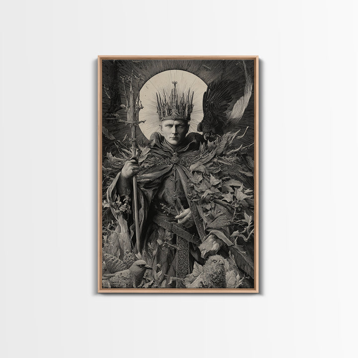 The Thorn-Crowned King, Renaissance Engraving Art, Vertical Wall Art, Dark Halloween Decor, Canvas Print, Halloween Wall Art