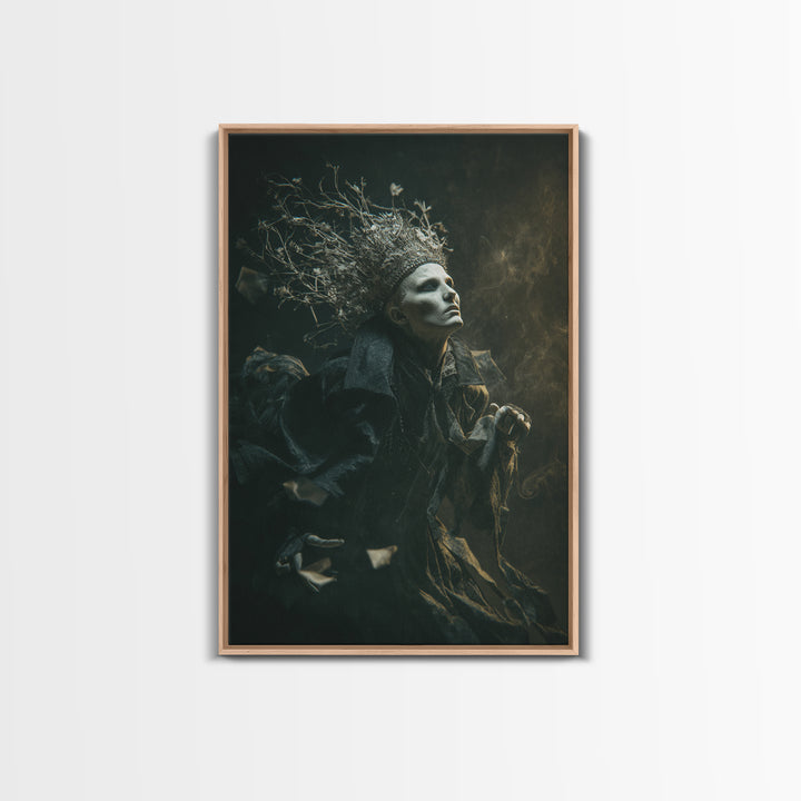 The Thorn-Crowned King, Gothic Nightmare Art, Vertical Wall Art, Dark Fantasy Wall Art, Framed Canvas Print, Halloween Wall Art