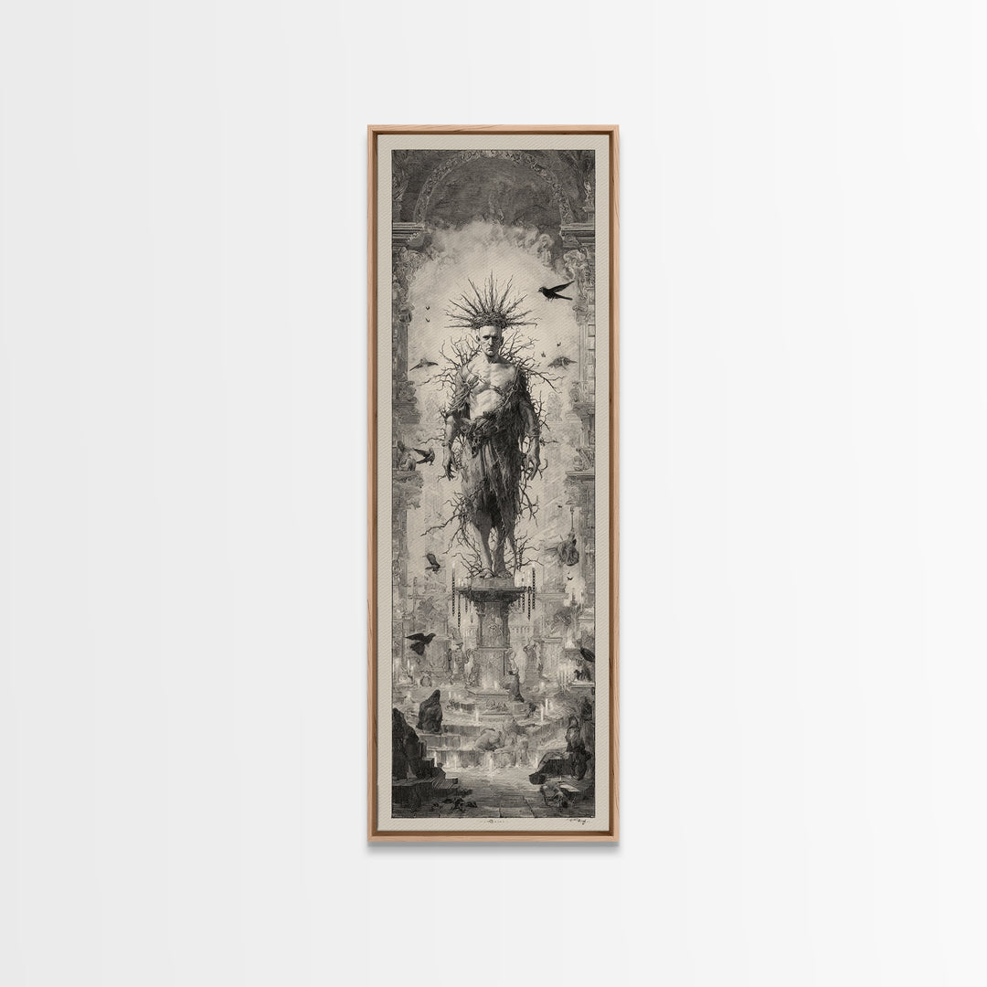 The Thorn-Crowned King, Architectural Etching Art, Tall Narrow Wall Art, Gothic Horror Wall Art, Canvas Print