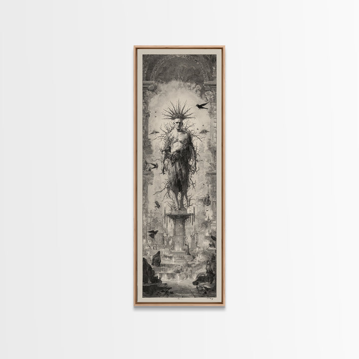 The Thorn-Crowned King, Architectural Etching Art, Tall Narrow Wall Art, Gothic Horror Wall Art, Canvas Print