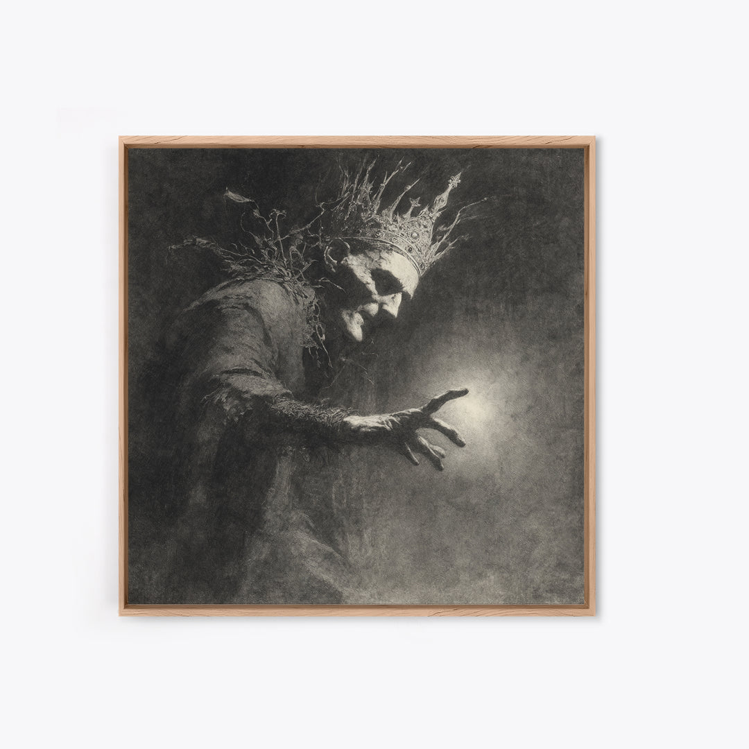 The Thorn-Crowned King, Symbolist Dream Art, Square Wall Art, Dark Halloween Decor, Canvas Print, Halloween Wall Art
