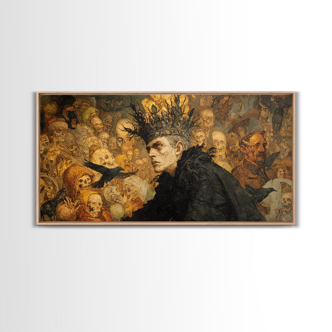The Thorn-Crowned King, Grotesque Carnival Art, Wide Panoramic Art, Dark Fantasy Wall Art, Framed Canvas Print, Halloween Wall Art