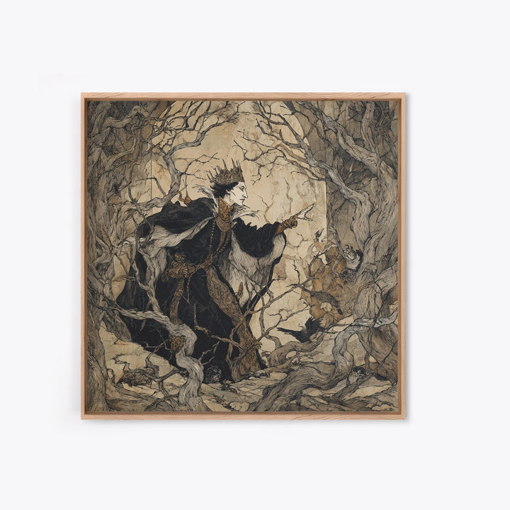 The Thorn-Crowned King, Gothic Storybook Art, Square Wall Art, Macabre Wall Art, Canvas Print, Halloween Wall Art, Spooky Wall Decor