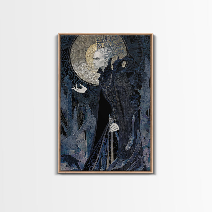The Thorn-Crowned King, Stained Glass Gothic Art, Vertical Wall Art, Gothic Horror Wall Art, Framed Canvas Print, Halloween Wall Art