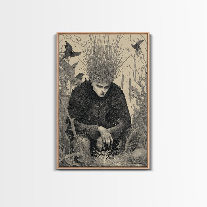 The Thorn-Crowned King, Victorian Macabre Art, Vertical Wall Art, Dark Fantasy Wall Art, Framed Canvas Print, Halloween Wall Art