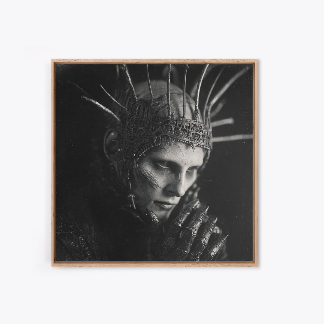 The Thorn-Crowned King, Biomechanical Horror Art, Square Wall Art, Gothic Horror Wall Art, Framed Canvas Print, Halloween Wall Art