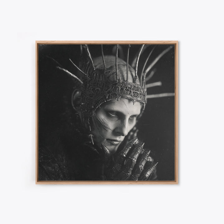 The Thorn-Crowned King, Biomechanical Horror Art, Square Wall Art, Gothic Horror Wall Art, Framed Canvas Print, Halloween Wall Art