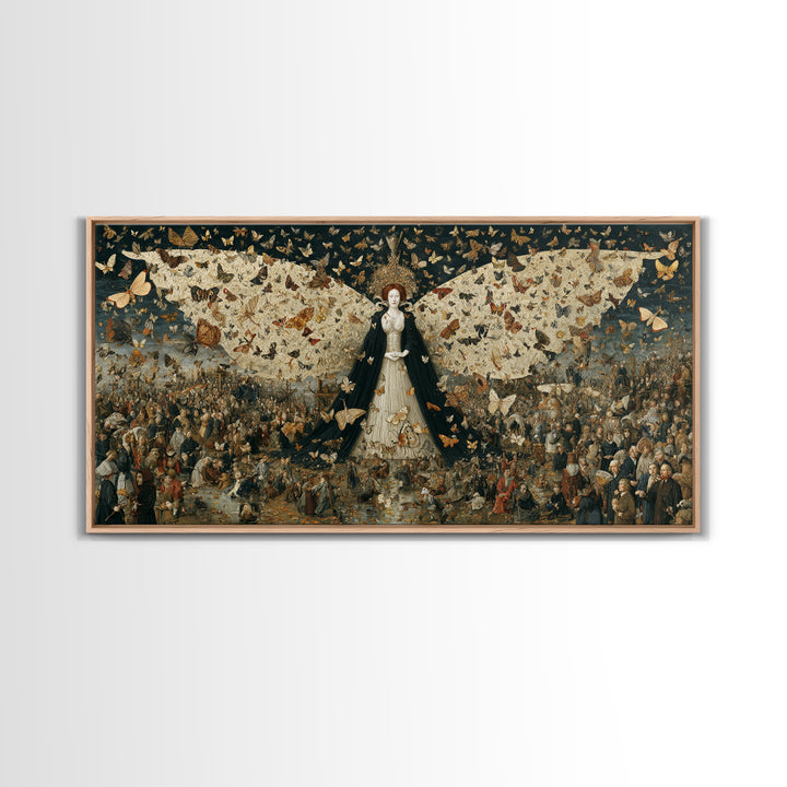The Moth-Winged Empress, Northern Renaissance Horror, Wide Panoramic Art, Macabre Wall Art, Framed Canvas Print, Spooky Wall Decor