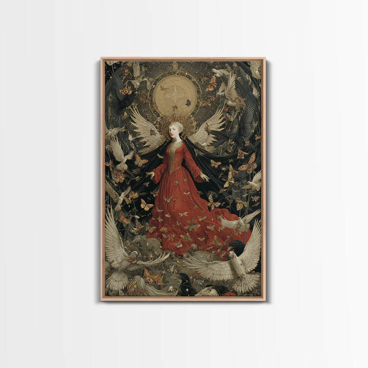 The Moth-Winged Empress, Dark Renaissance Art, Vertical Wall Art, Dark Fantasy Wall Art, Framed Canvas Print, Halloween Wall Art