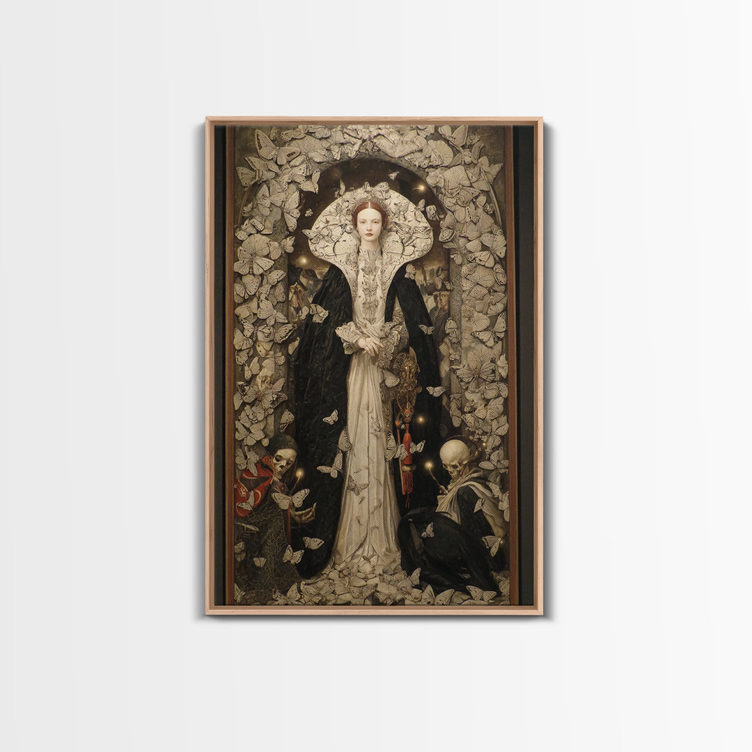 The Moth-Winged Empress, Danse Macabre Art, Vertical Wall Art, Gothic Horror Wall Art, Framed Canvas Print