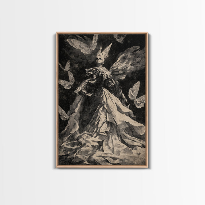 The Moth-Winged Empress, Dark Romantic Horror Art, Vertical Wall Art, Dark Fantasy Wall Art, Framed Canvas Print, Halloween Wall Art