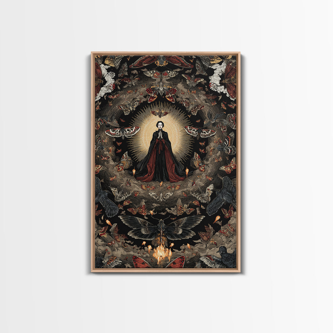 The Moth-Winged Empress, Visionary Gothic Art, Vertical Wall Art, Macabre Wall Art, Framed Canvas Print, Halloween Wall Art