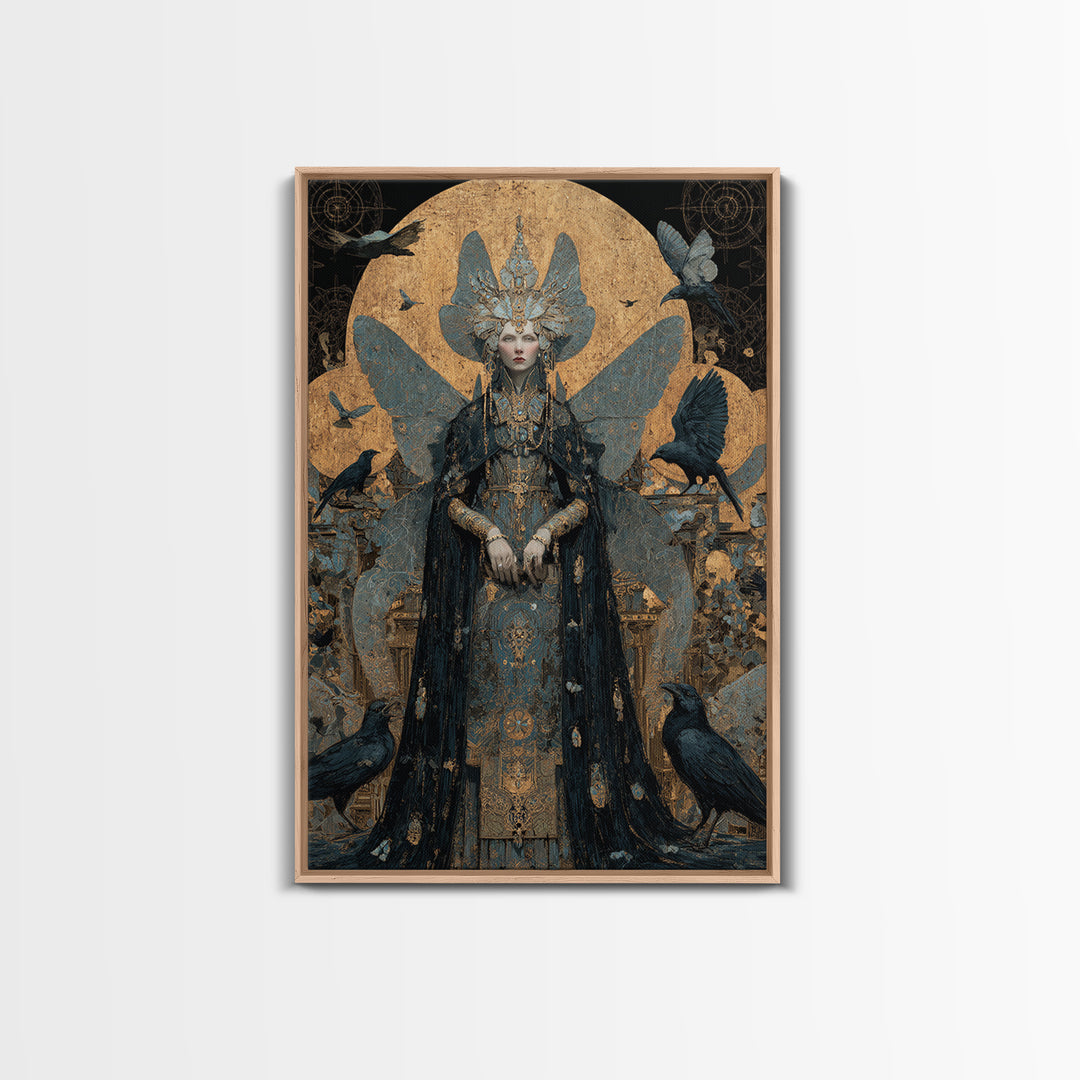 The Moth-Winged Empress, Ornate Symbolist Art, Vertical Wall Art, Dark Halloween Decor, Canvas Print, Halloween Wall Art