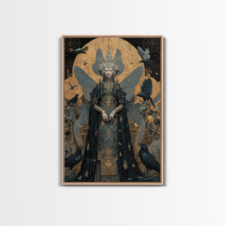 The Moth-Winged Empress, Ornate Symbolist Art, Vertical Wall Art, Dark Halloween Decor, Canvas Print, Halloween Wall Art