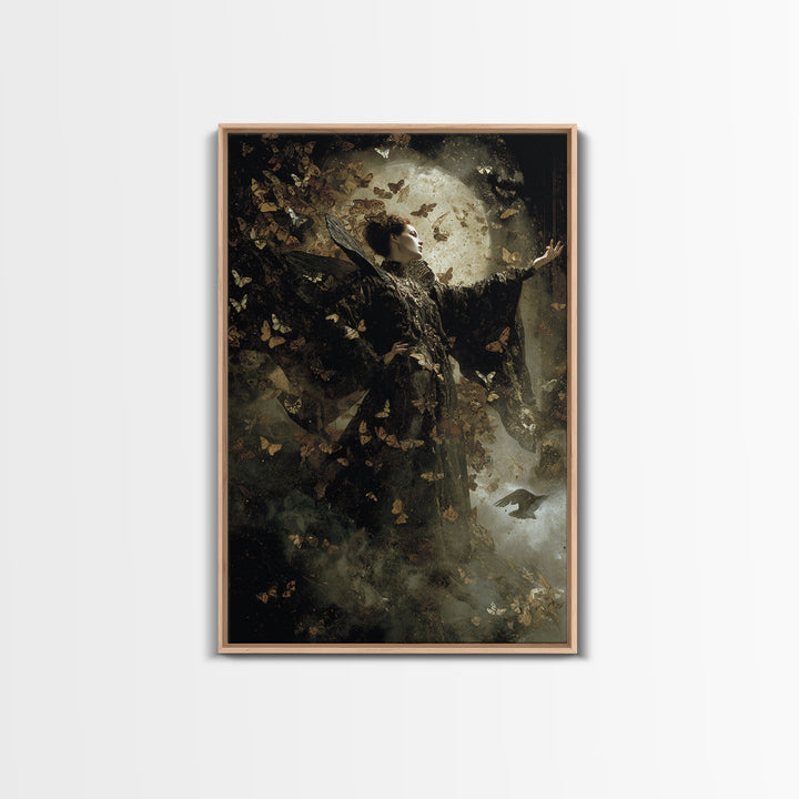 The Moth-Winged Empress, Dark Symbolist Art, Vertical Wall Art, Macabre Wall Art, Framed Canvas Print, Halloween Wall Art