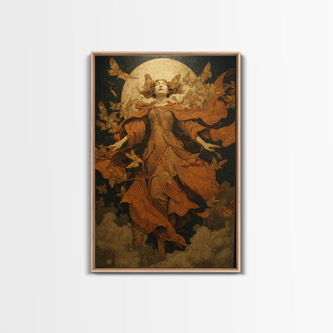 The Moth-Winged Empress, Symbolist Etching Art, Vertical Wall Art, Gothic Horror Wall Art, Framed Canvas Print, Halloween Wall Art