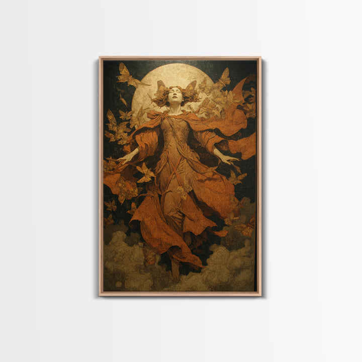 The Moth-Winged Empress, Symbolist Etching Art, Vertical Wall Art, Gothic Horror Wall Art, Framed Canvas Print, Halloween Wall Art