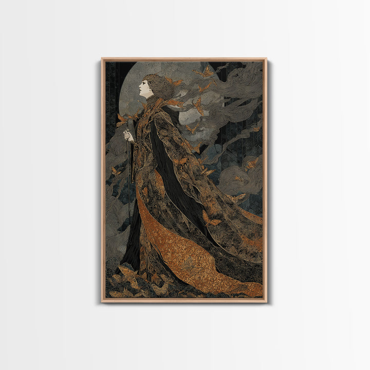 The Moth-Winged Empress, Stained Glass Gothic Art, Vertical Wall Art, Dark Halloween Decor, Canvas Print, Halloween Wall Art