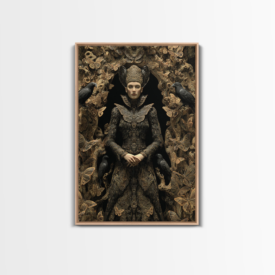 The Moth-Winged Empress, Biomechanical Horror Art, Vertical Wall Art, Gothic Horror Wall Art, Framed Canvas Print, Halloween Wall Art